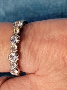 Silver Crystal Bezel-Set Stackable Ring - Clear Size 8
